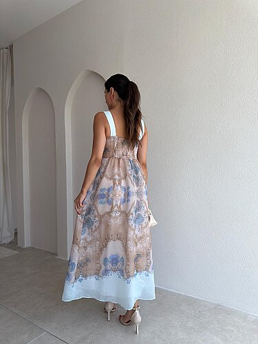 ADELE Desenli Midi Elbise 3036 - Mavi - 3