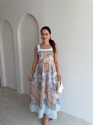 ADELE Desenli Midi Elbise 3036 - Mavi - 2