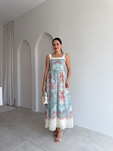 ADELE Desenli Midi Elbise 3036 - Sarı 