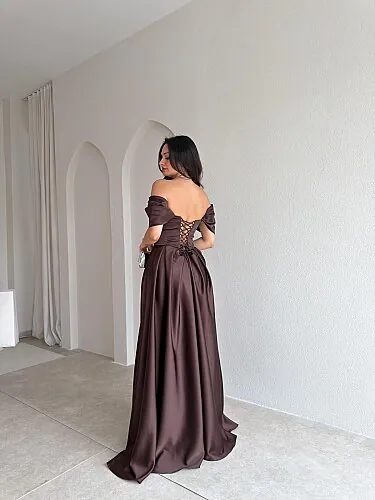 ADELİNA Maxi Elbise 4027 - Acı Kahve - 3