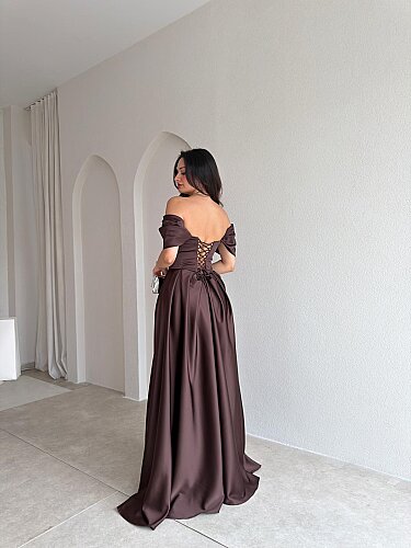 ADELİNA Maxi Elbise 4027 - Acı Kahve - 3