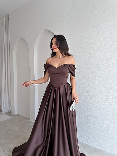 ADELİNA Maxi Elbise 4027 - Acı Kahve - 2