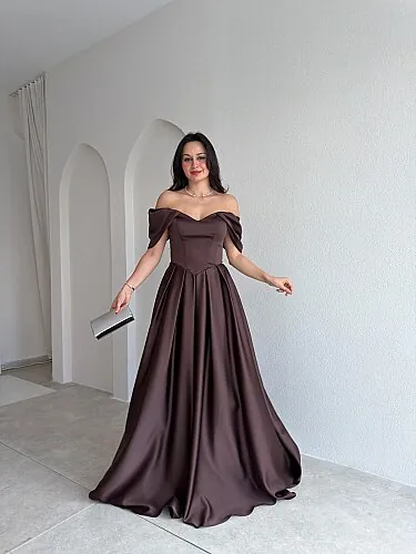 ADELİNA Maxi Elbise 4027 - Acı Kahve - Mooi Butik