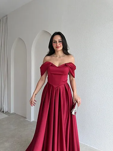 ADELİNA Maxi Elbise 4027 - Bordo - 2