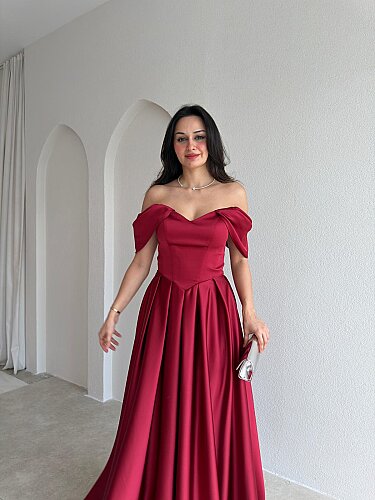 ADELİNA Maxi Elbise 4027 - Bordo - 2