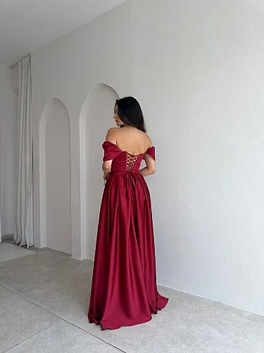 ADELİNA Maxi Elbise 4027 - Bordo - 3