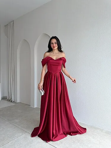 ADELİNA Maxi Elbise 4027 - Bordo - Mooi Butik
