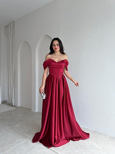 ADELİNA Maxi Elbise 4027 - Bordo - 1
