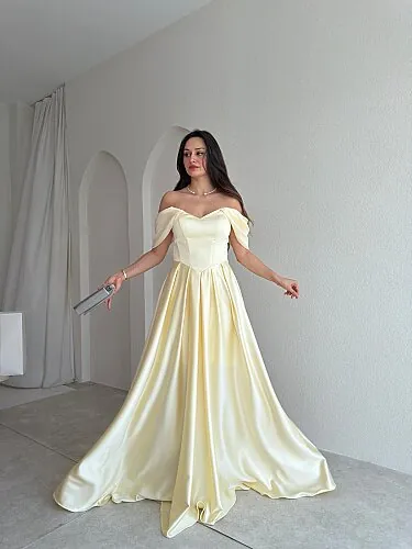  ADELİNA Maxi Elbise 4027 - Sarı - Mooi Butik