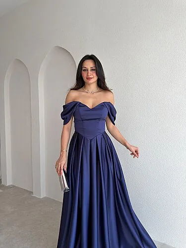 ADELİNA Maxi Elbise 4027 - Lacivert - 2