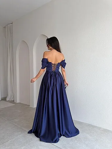 ADELİNA Maxi Elbise 4027 - Lacivert - 3
