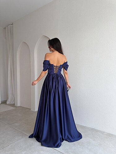 ADELİNA Maxi Elbise 4027 - Lacivert - 3