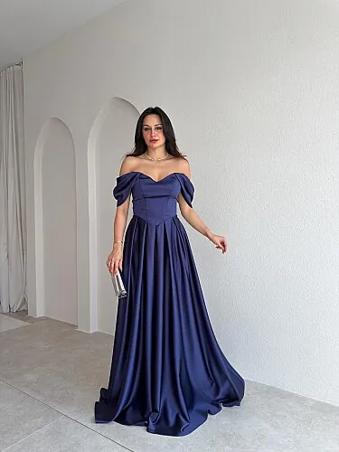 ADELİNA Maxi Elbise 4027 - Lacivert 