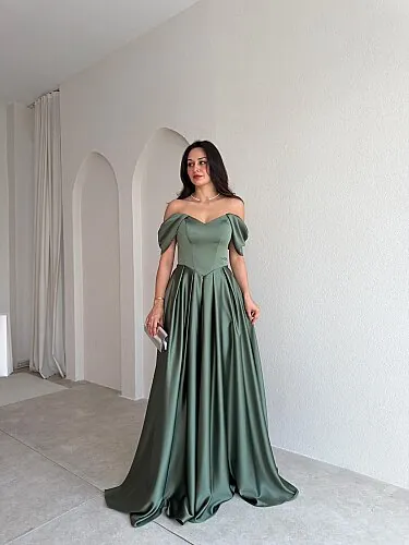 ADELİNA Maxi Elbise 4027 - Yeşil 