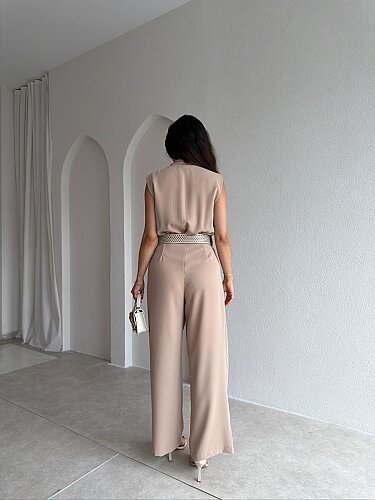 ADİN Kemerli Tulum 3044 - Krem Rengi - 3
