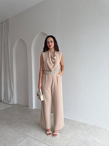 ADİN Kemerli Tulum 3044 - Krem Rengi - 1