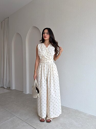 ADİSON Puantiyeli Tulum 5428 - Krem - 1