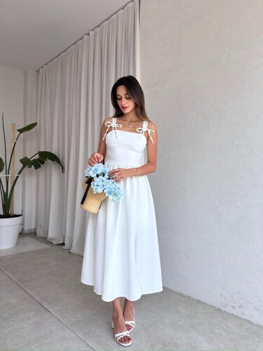 AGAPE Midi Elbise 8597 - Beyaz 