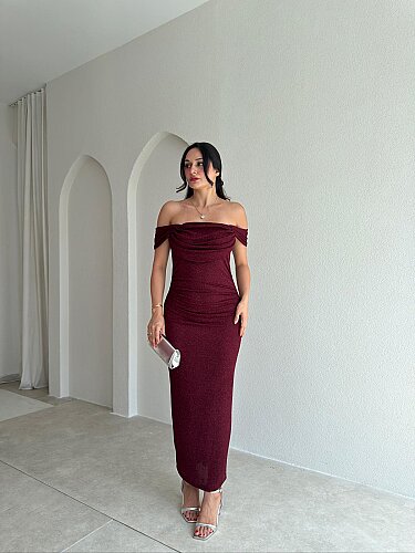 AGRON Simli Midi Elbise 2549 - Bordo - 1