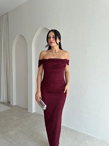 AGRON Simli Midi Elbise 2549 - Bordo - 2