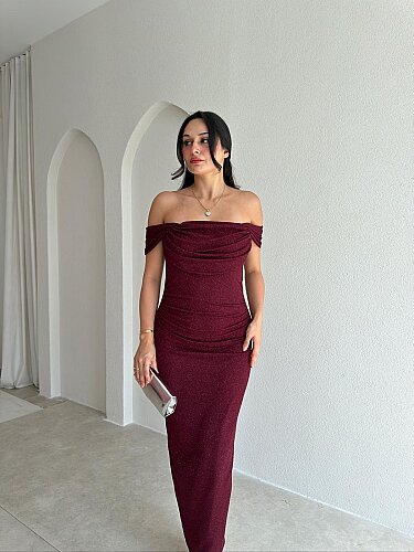 AGRON Simli Midi Elbise 2549 - Bordo - 2