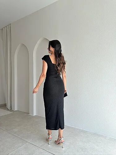 AGRON Simli Midi Elbise 2549 - Siyah - 3