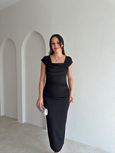 AGRON Simli Midi Elbise 2549 - Siyah - 2