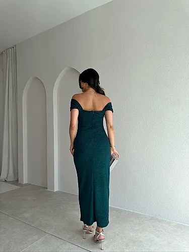 AGRON Simli Midi Elbise 2549 - Zümrüt Yeşili - 3
