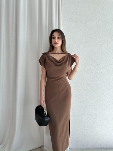 ALİX Midi Elbise 5039 - Kahverengi 