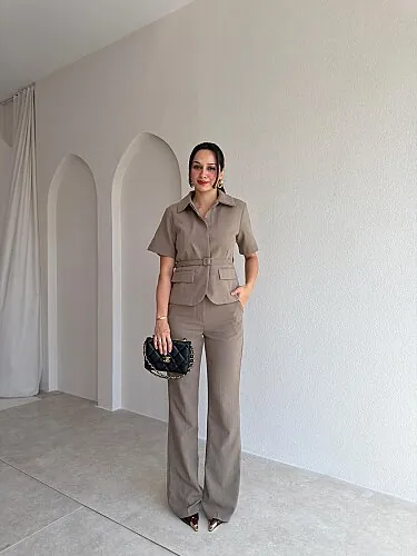 ALLİE Kemerli Takım 5712 - Haki - Mooi Butik