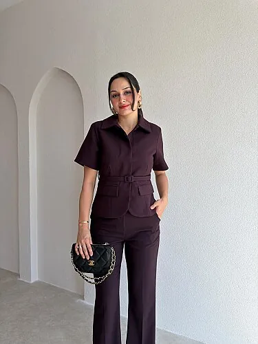 ALLİE Kemerli Takım 5712 - Mürdüm - 2