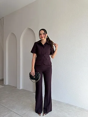 ALLİE Kemerli Takım 5712 - Mürdüm - Mooi Butik