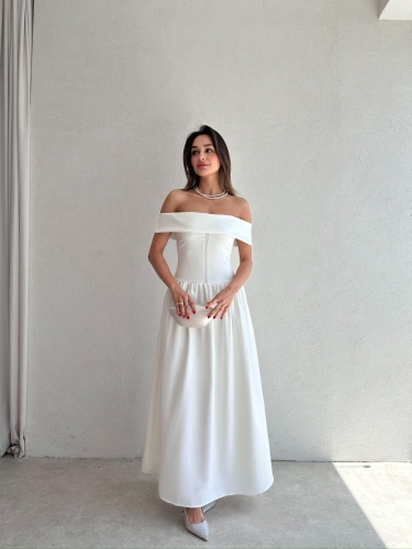 ALPHER Maxi Elbise 9865 - Beyaz - 3