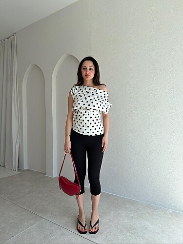 AMOR Puantiyeli Bluz 3574 - Beyaz - 2