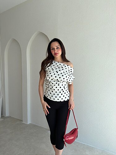 AMOR Puantiyeli Bluz 3574 - Beyaz - 1