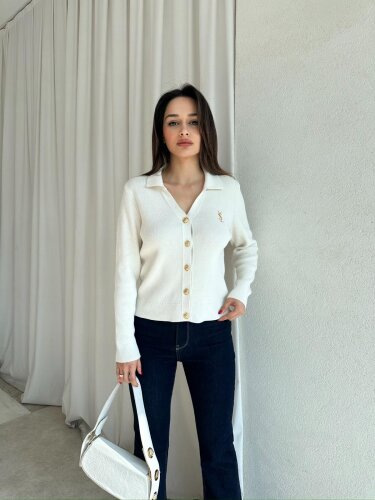  CLİF Triko Hırka 8801 - Beyaz - Mooi Butik