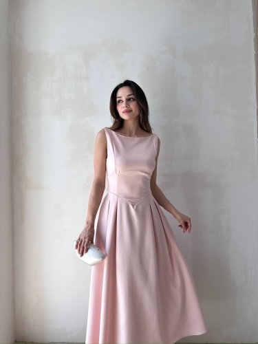 ANGEL Midi Elbise 8963 - Pudra 