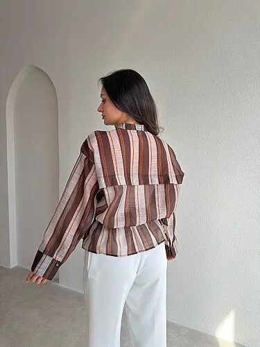 ARMOS Çizgili Gömlek 4168 - Acı Kahve - Mooi Butik