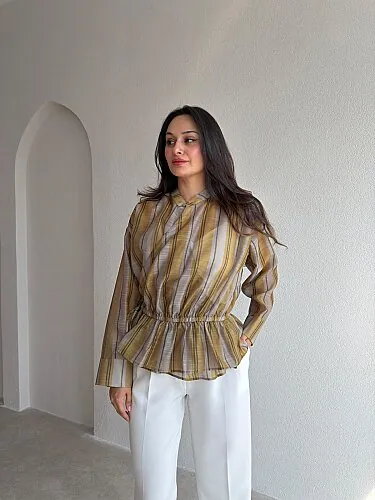 ARMOS Çizgili Gömlek 4168 - Yağ Yeşili - Mooi Butik
