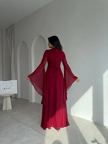 AURORA Şifon Maxi Elbise 4386 - Bordo - 3