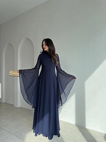 AURORA Şifon Maxi Elbise 4386 - Lacivert - Mooi Butik