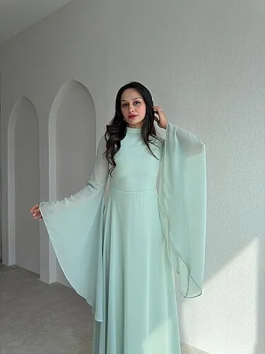 AURORA Şifon Maxi Elbise 4386 - Mint - 2