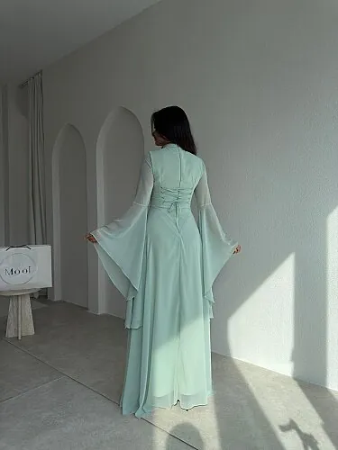 AURORA Şifon Maxi Elbise 4386 - Mint - 3