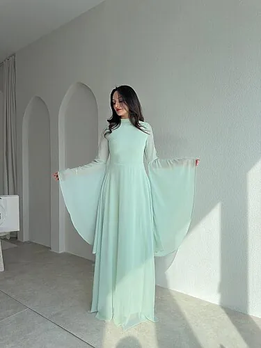 AURORA Şifon Maxi Elbise 4386 - Mint - 1