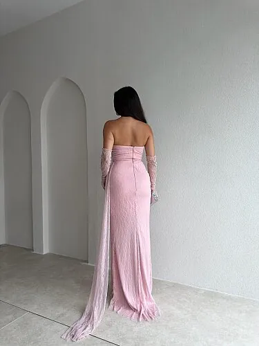 BABLY Eldivenli Maxi Elbise 4319 - Pembe - 3