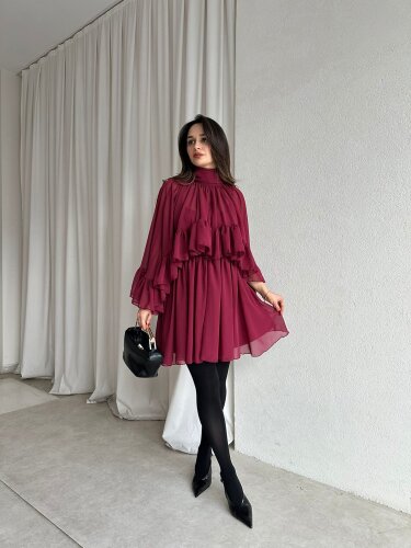 BAHAMA Elbise 8738 - Bordo - 3