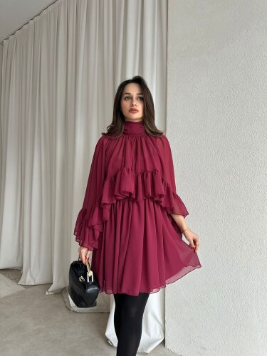 BAHAMA Elbise 8738 - Bordo - 1