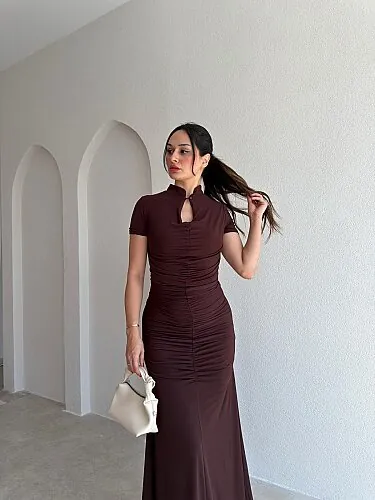BARONY Maxi Elbise 3713 - Acı Kahve - Mooi Butik