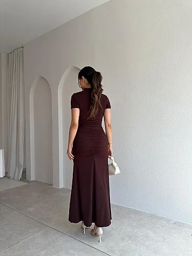 BARONY Maxi Elbise 3713 - Acı Kahve - 2