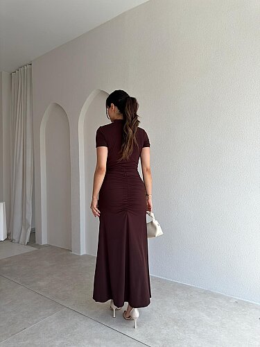 BARONY Maxi Elbise 3713 - Acı Kahve - 2